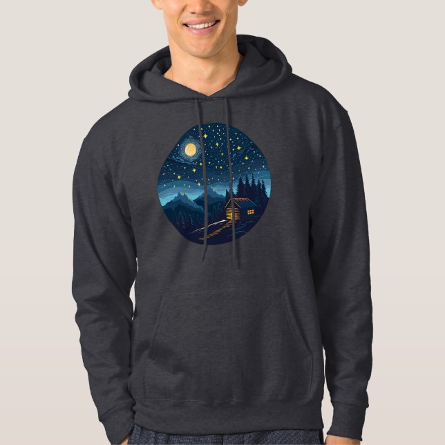 Veste À Capuche Chemise Cozy Night Cabin Under Starry Sky (Devant)