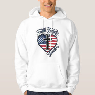 Veste À Capuche Chemise croix patriotique Liberté Famille Foi Cœur