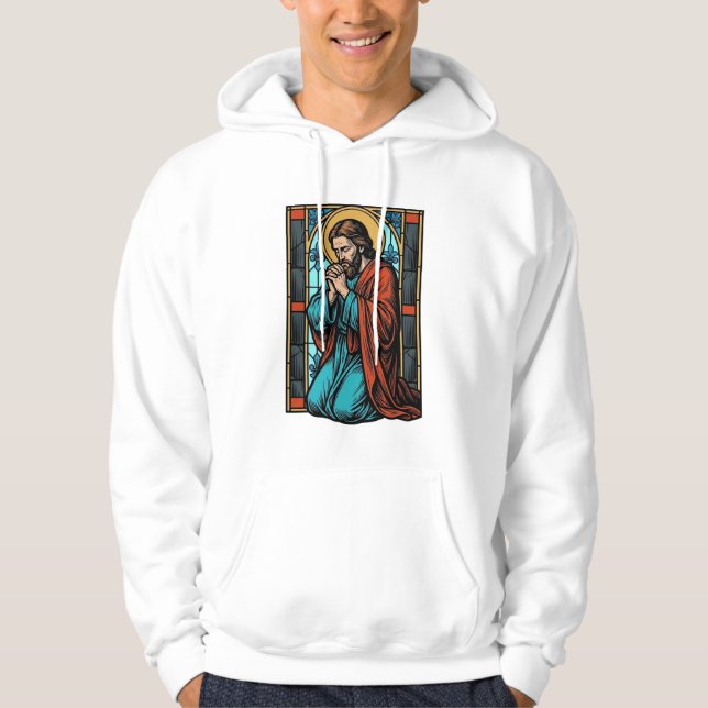 Veste À Capuche Chemise vectorielle de figure religieuse priant vi (Devant)