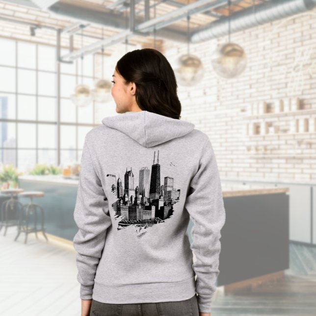 Veste À Capuche Chicago Skyline Moderne (Chicago Skyline Hoodie (back))