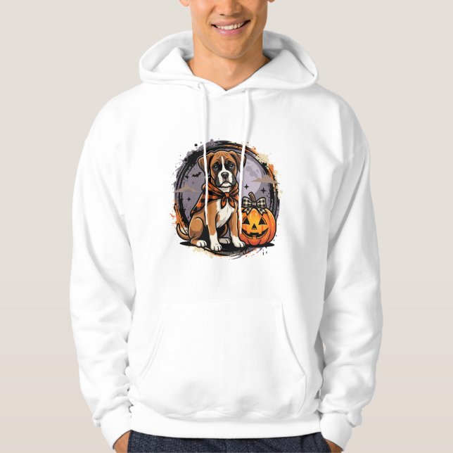 Veste À Capuche Chien Boxer Halloween Citrouille Sublimation (Devant)