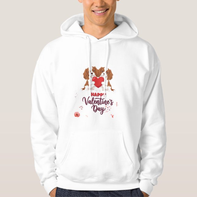 Veste À Capuche Chien Cavalier King Fleuris Joyeuse Saint-Valentin (Devant)