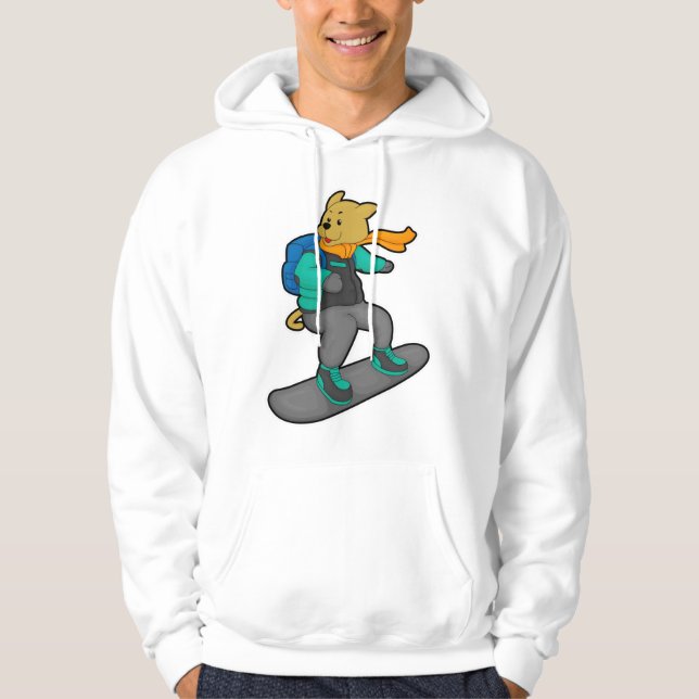 Veste À Capuche Chien en Snowboardeur avec Snowboard & Backpack (Devant)