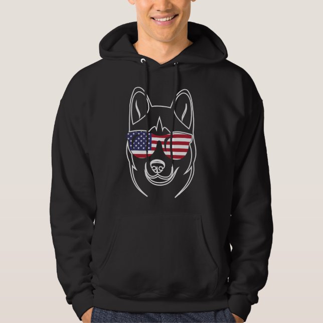 Veste À Capuche Chien Husky Visage avec lunettes Drapeau Usa Drape (Devant)