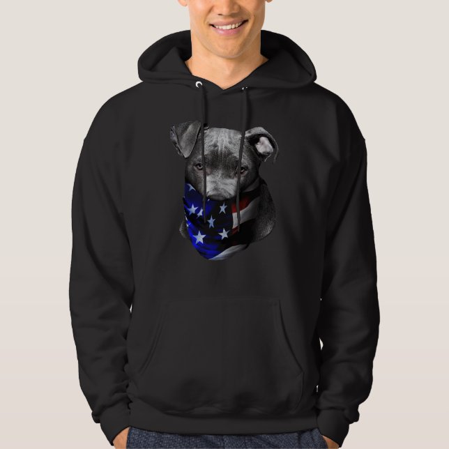 Veste À Capuche Chien Pitbull Terrier avec drapeau américain Banda (Devant)