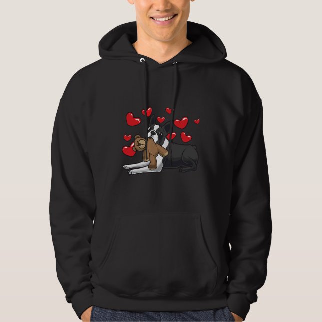 Veste À Capuche Chien Terrier De Boston Avec Animal Stuffé Et Coeu (Devant)