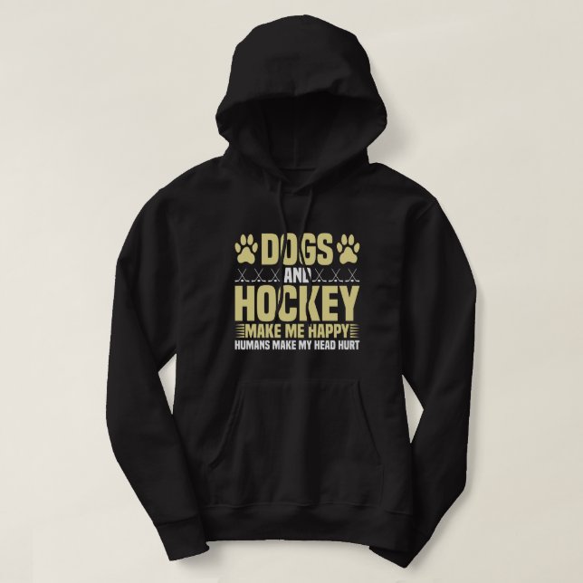 Veste À Capuche Chiens et hockey me rendent heureux (Design devant)