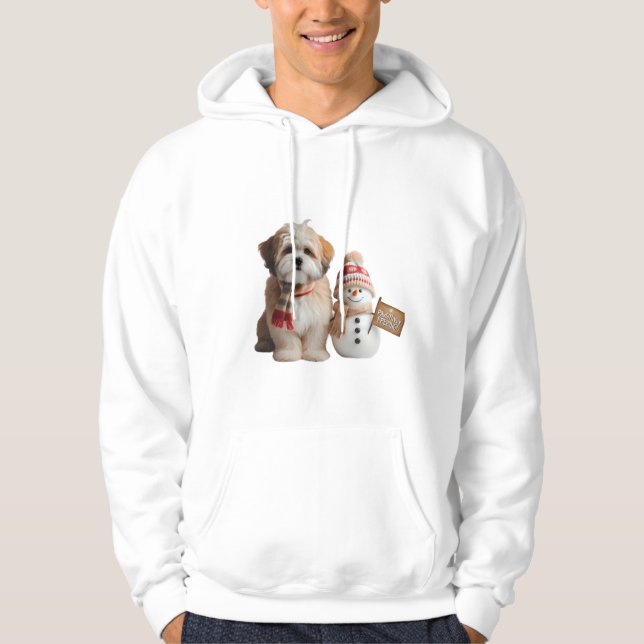 Veste À Capuche "Chiot adorable et bonhomme de neige Hiver (Devant)