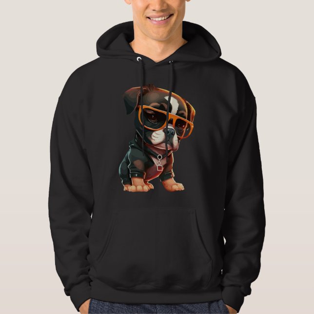Veste À Capuche Chiot Mignon avec des Lunettes de Soleil (Devant)