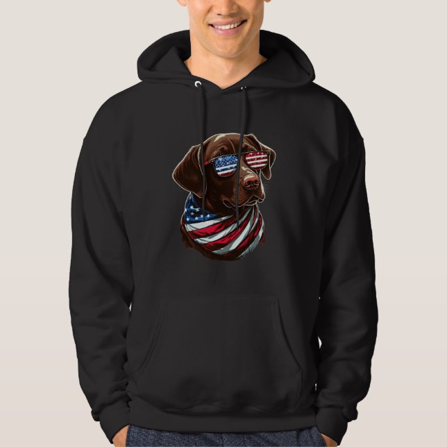 Veste À Capuche Chocolate Labrador With USA Sunglasses And Flag (Devant)