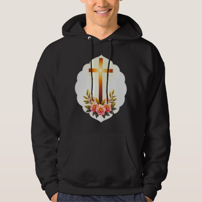 Veste À Capuche Christian Easter Cross with Flowers – moletom (Devant)