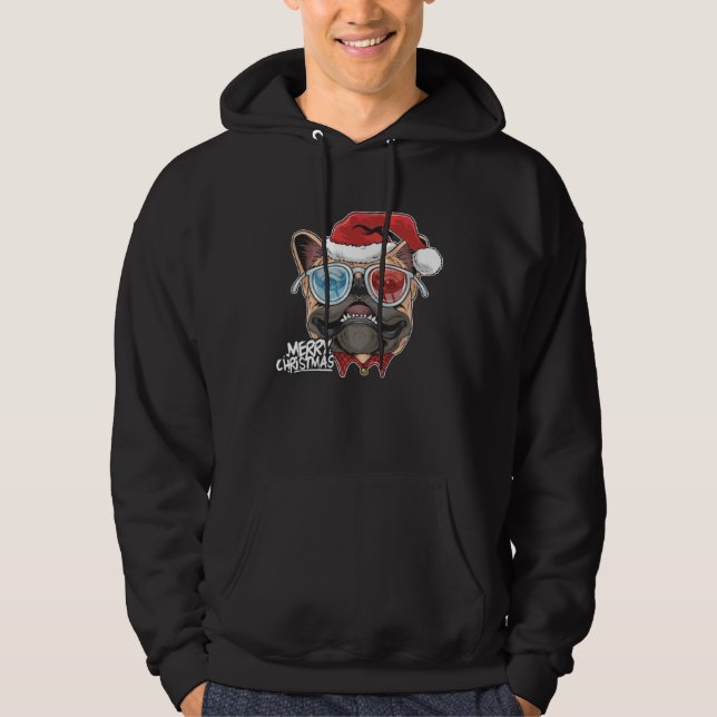 Veste À Capuche Christmas Pug Puppy Dog Santa Claus cute face  Xma (Devant)