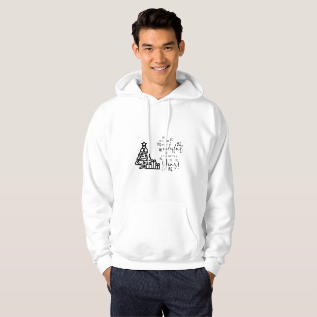 Veste À Capuche Citation simple Noir Blanc Joyeux Arbres de Noël (Devant entier)