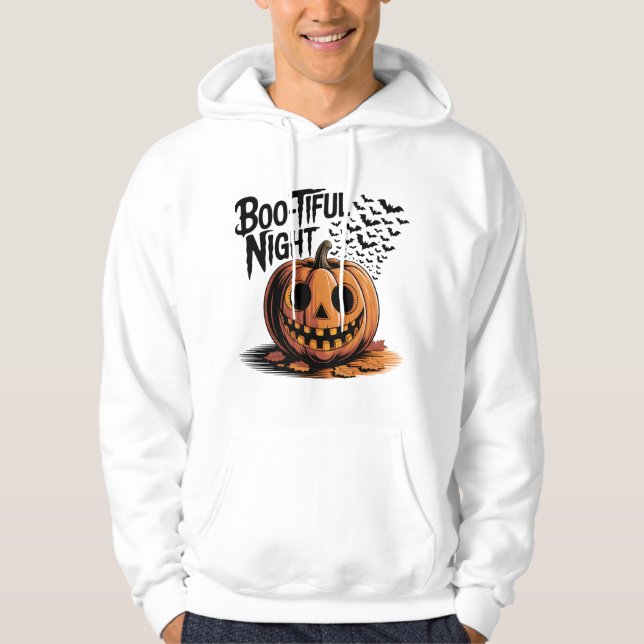 Veste À Capuche Citrouille souriant avec feuilles d'automne design (Devant)