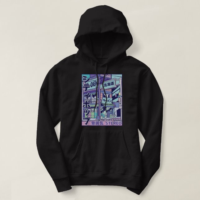 Veste À Capuche City Pop esthétique Vaporwave Style 80s Japonais A (Design devant)