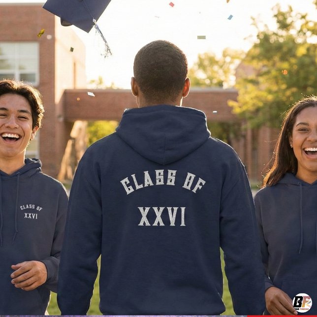 Veste À Capuche Class of 2026 Navy Embroidered Graduation  (Créateur téléchargé)