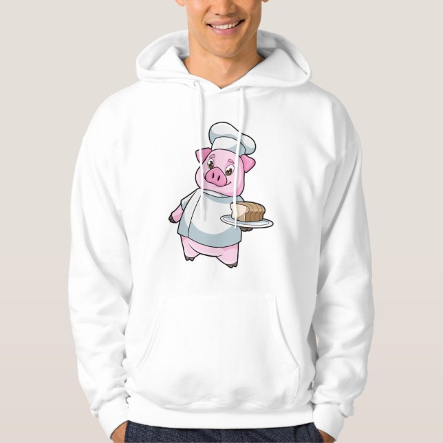 Veste À Capuche Cochon comme chef avec Plateau et Cake (Devant)