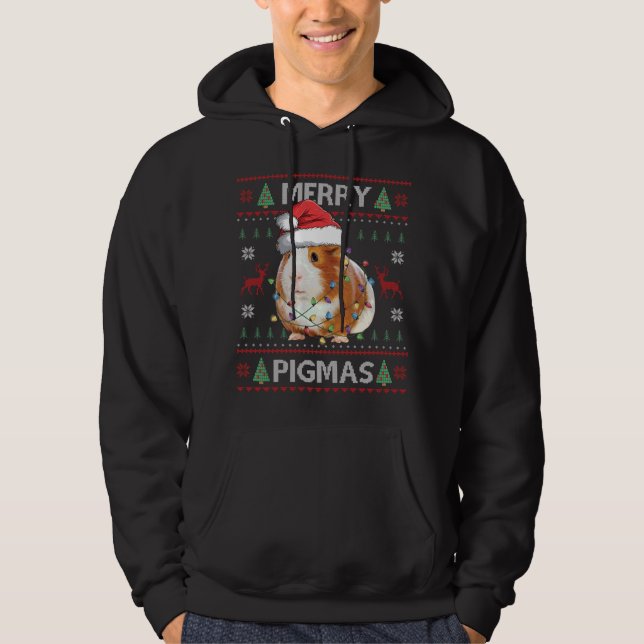 Veste À Capuche Cochon de Guinée laide pull de Noël Joyeux Pigmas (Devant)