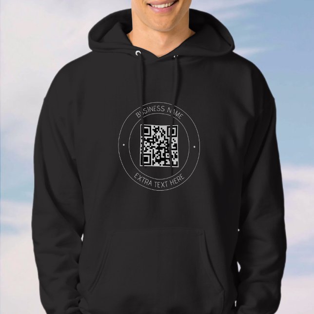 Veste À Capuche Code QR et texte modifiable | Noir et blanc (Créateur téléchargé)