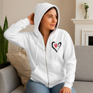 Veste À Capuche Coeur Abstrait rouge et noir Romantique moderne
