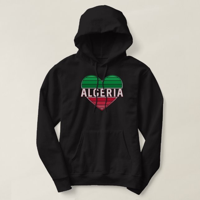 Veste À Capuche Coeur algérien, J'aime l'Algérie (Design devant)