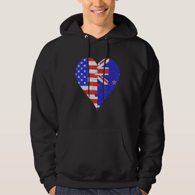 Veste À Capuche Coeur du drapeau américain néo-zélandais (Devant)