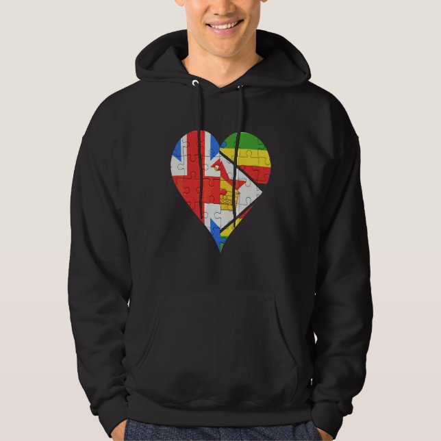 Veste À Capuche Coeur du drapeau britannique du Zimbabwe (Devant)