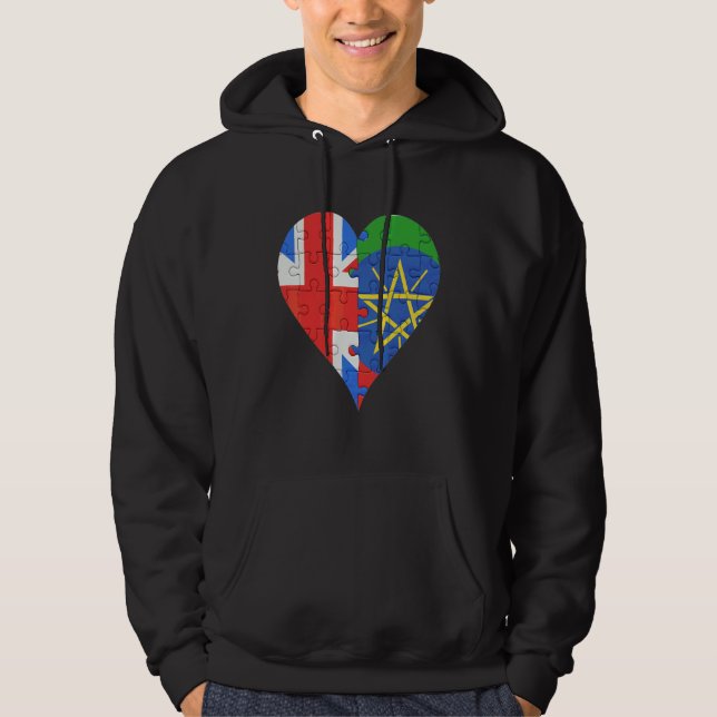 Veste À Capuche Coeur du drapeau éthiopien britannique (Devant)