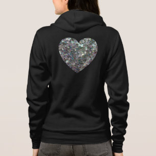 Veste À Capuche Cœur en mosaïque argentée colorée scintillante (do