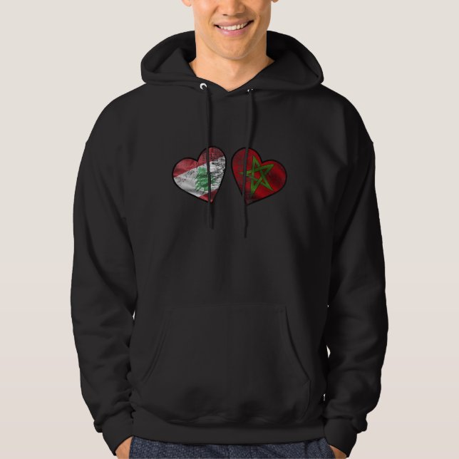 Veste À Capuche Coeur Libanais Marocain Et Drapeaux Nationaux (Devant)