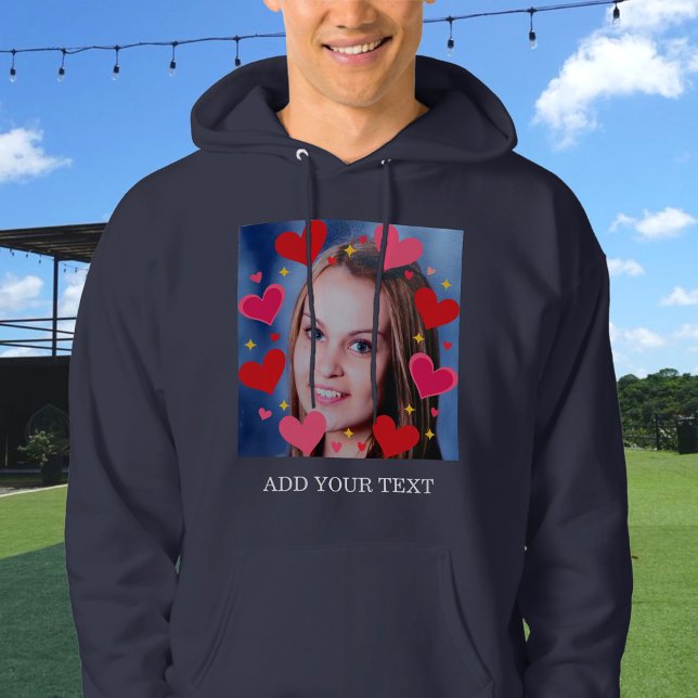 Veste À Capuche Cœurs d'amour rouges personnalisés avec photo et t (Créateur téléchargé)