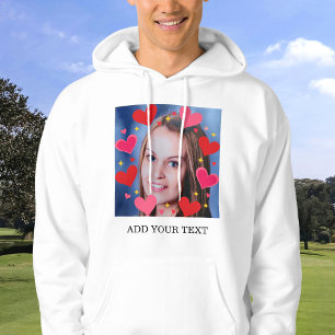 Veste À Capuche Cœurs Rouges de l'Amour Texte Photo Personnalisé