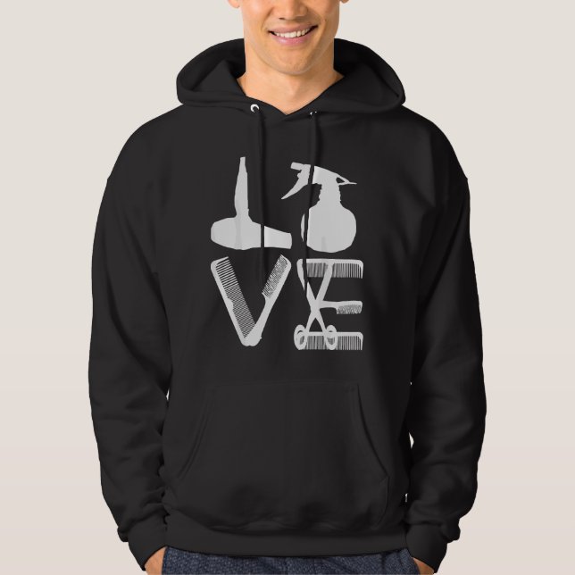 Veste À Capuche Coiffeur Amour Sèche-cheveux Ciseaux Barbier Cheve (Devant)