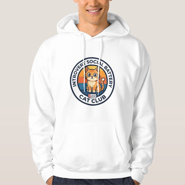 Veste À Capuche Conception de chat de batterie sociale introverti  (Devant)