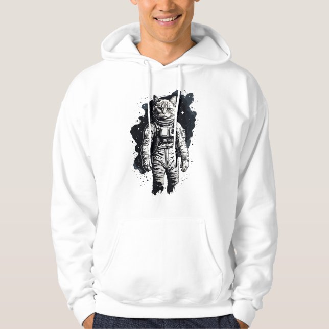 Veste À Capuche Conception de chat par astronaute d'encre noire (Devant)