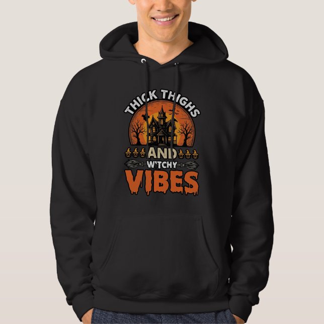 Veste À Capuche Conception de chemise Halloween Thick Thighs Witch (Devant)