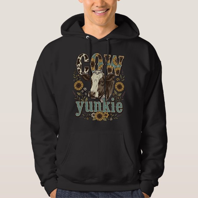 Veste À Capuche Conception de ferme de tournesol Yunkie vache vint (Devant)