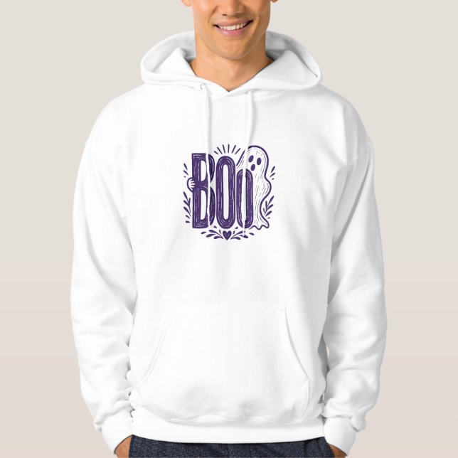 Veste À Capuche Conception de linogravure Halloween Fantôme Bouh (Devant)
