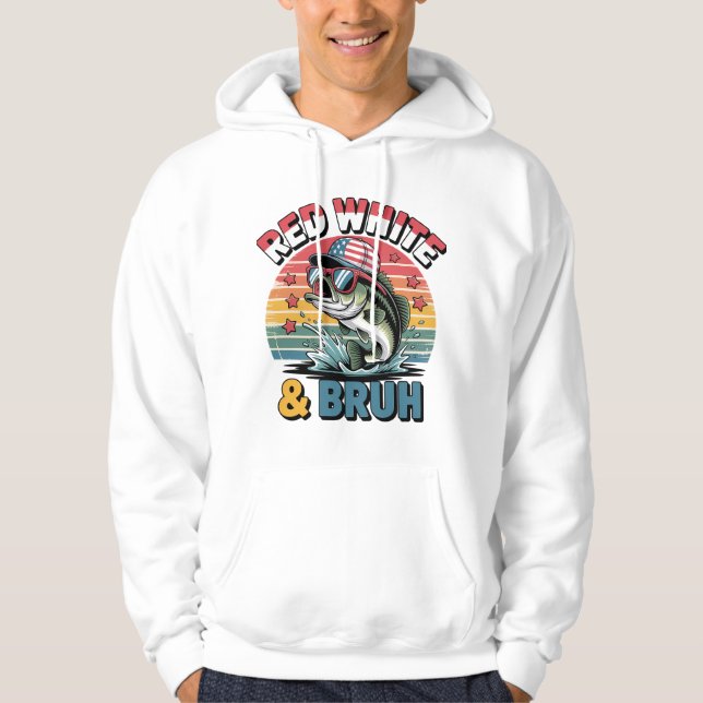 Veste À Capuche Conception de pêche de basse patriotique (Devant)