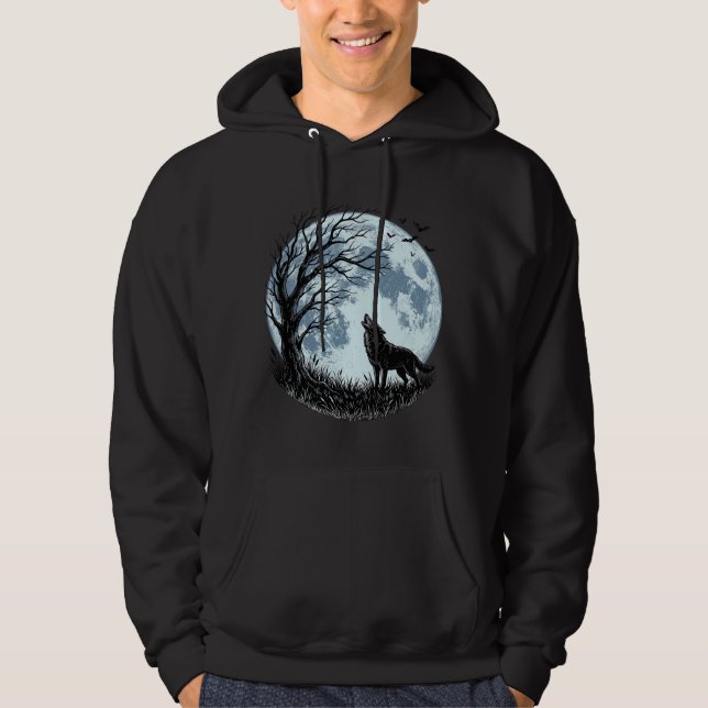 Veste À Capuche Conception de silhouette d'arbre de lune hurlement (Devant)