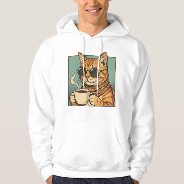 Veste À Capuche Conception de style rétro pour café Cool Cat pour  (Devant)