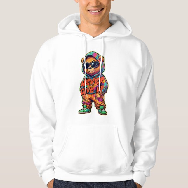 Veste À Capuche Conception d'ours cool Ne jamais abandonner (Devant)