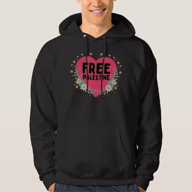 Veste À Capuche conception graphique du coeur rose de la Palestine (Devant)