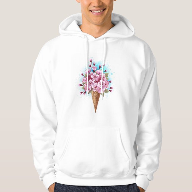 Veste À Capuche Cône rose Sakura crème glacée gaufre (Devant)
