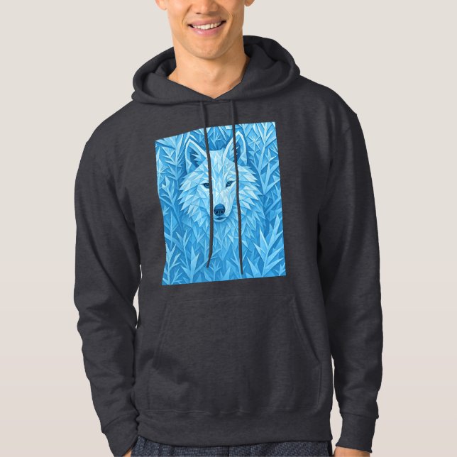 Veste À Capuche Cool Blue Geometric Wolf Low Poly Abstract Premium (Devant)
