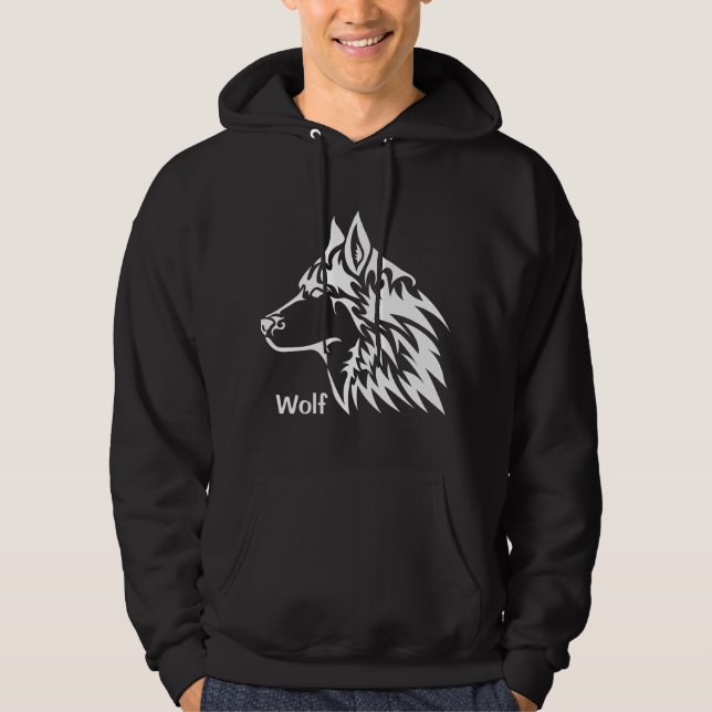 Veste À Capuche Cool design loup imprimer pour lui noir (Devant)
