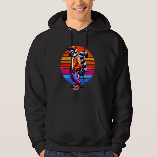 Veste À Capuche Cool Lemur Style urbain moderne Sunset Art rétro (Devant)