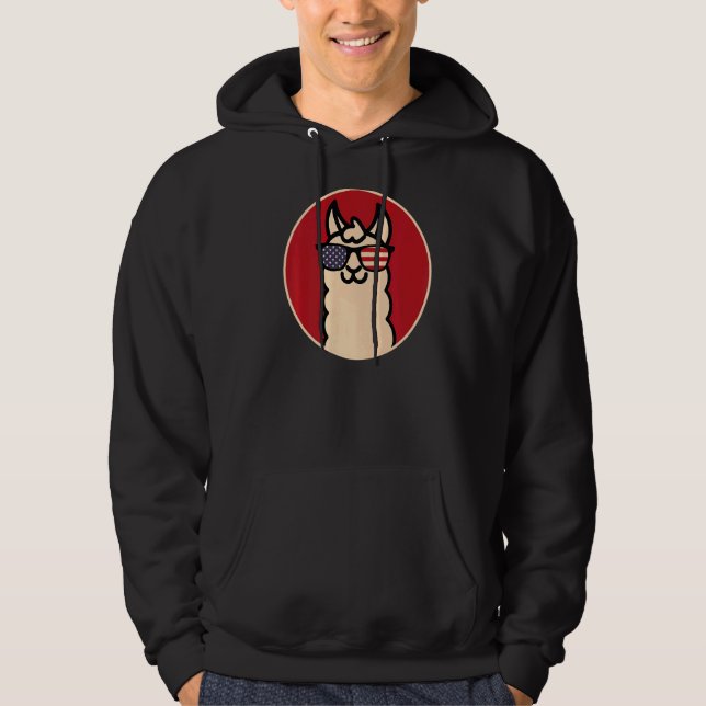 Veste À Capuche Cool Llama Lunettes de soleil nous Drapeau (Devant)