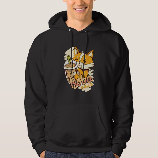 Veste À Capuche Corgi Boba Bubble Milk Tea Graphic (Devant)