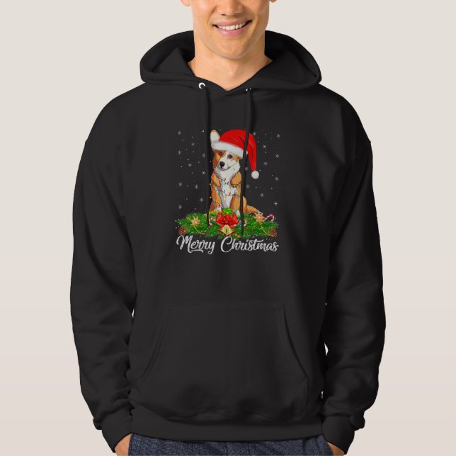 Veste À Capuche Corgi Chien Xmas Éclairage Joyeux Corgi Noël (Devant)